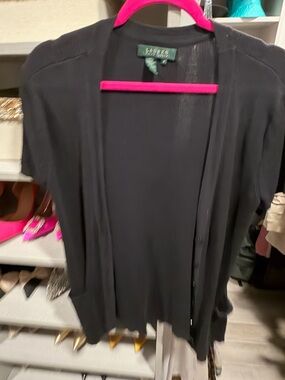 Ralph Lauren Black Open-Front Short-Sleeve Cardigan